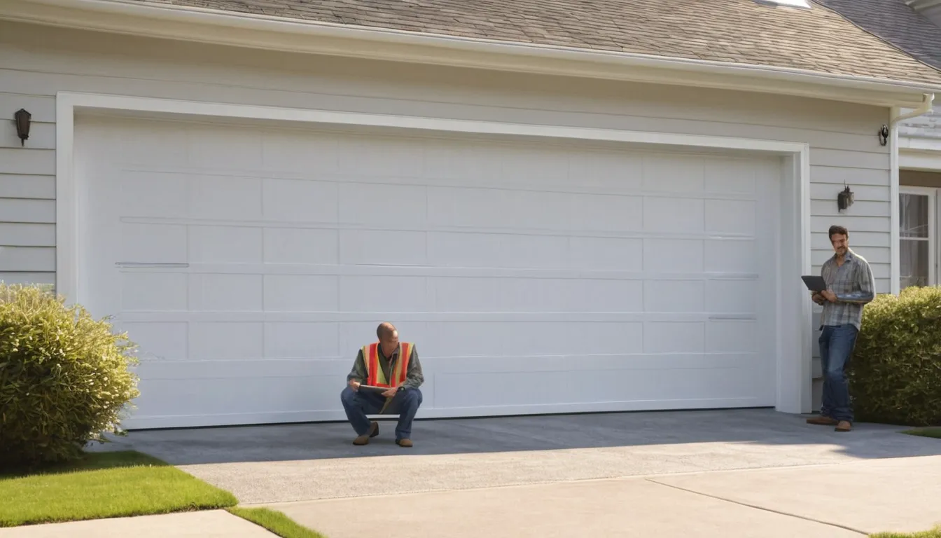 A local provider inspecting the track of a residential garage door at a Godfrey home